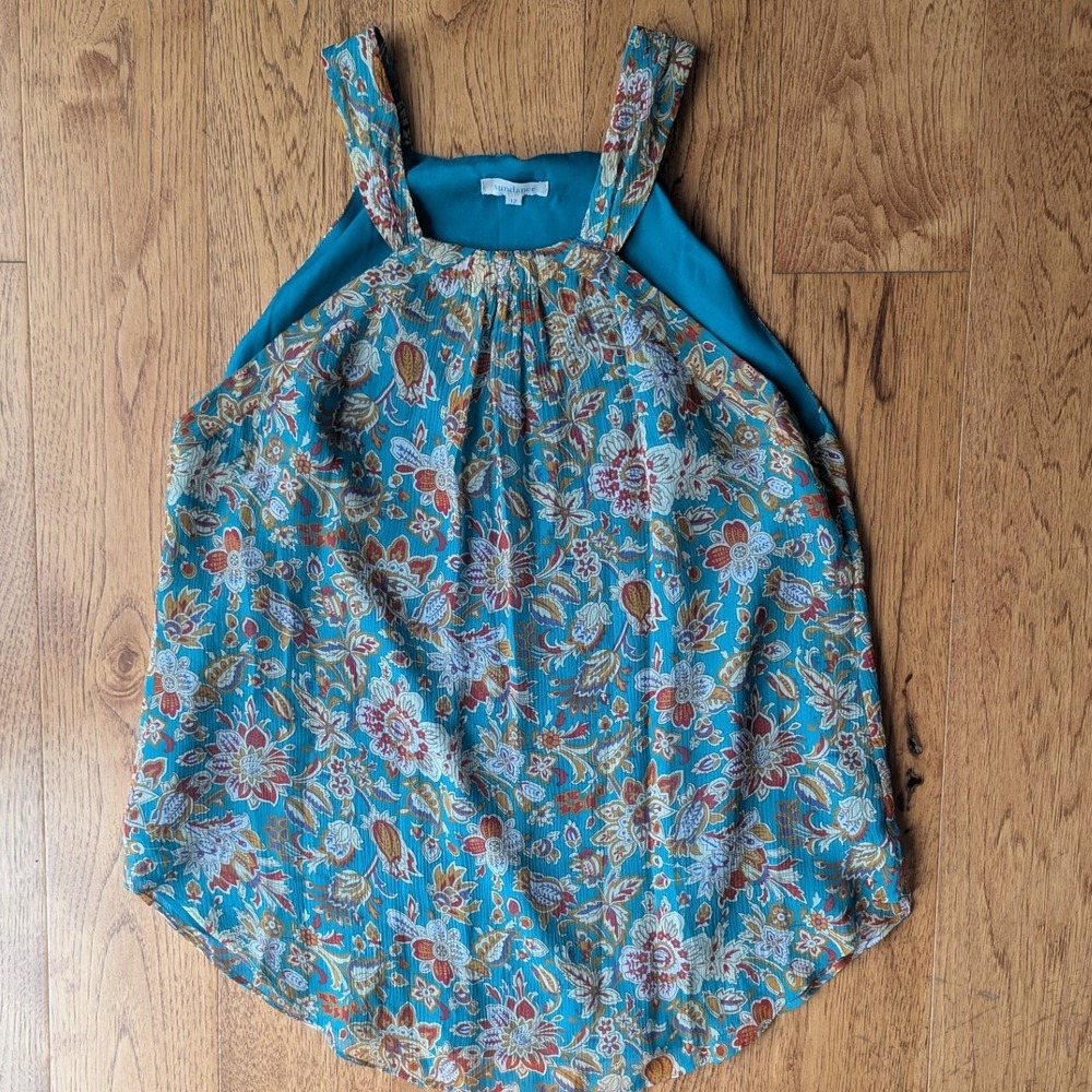 Sundance Blouse‎ Tank Top Teal Blue Floral Silk Paisley Sleeveless Sz 12 Boho